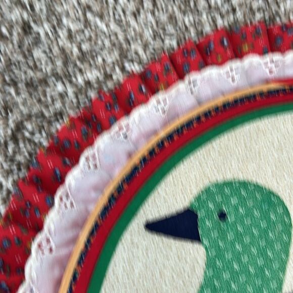 Colorful Duck Wall Hanging Handmade Embroidered with Red Trim Art - Picture 5 of 7